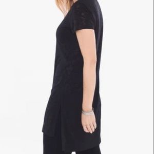 Chico's Traveler's black circle pattern jacquard short sleeve tunic top SZ 8-10